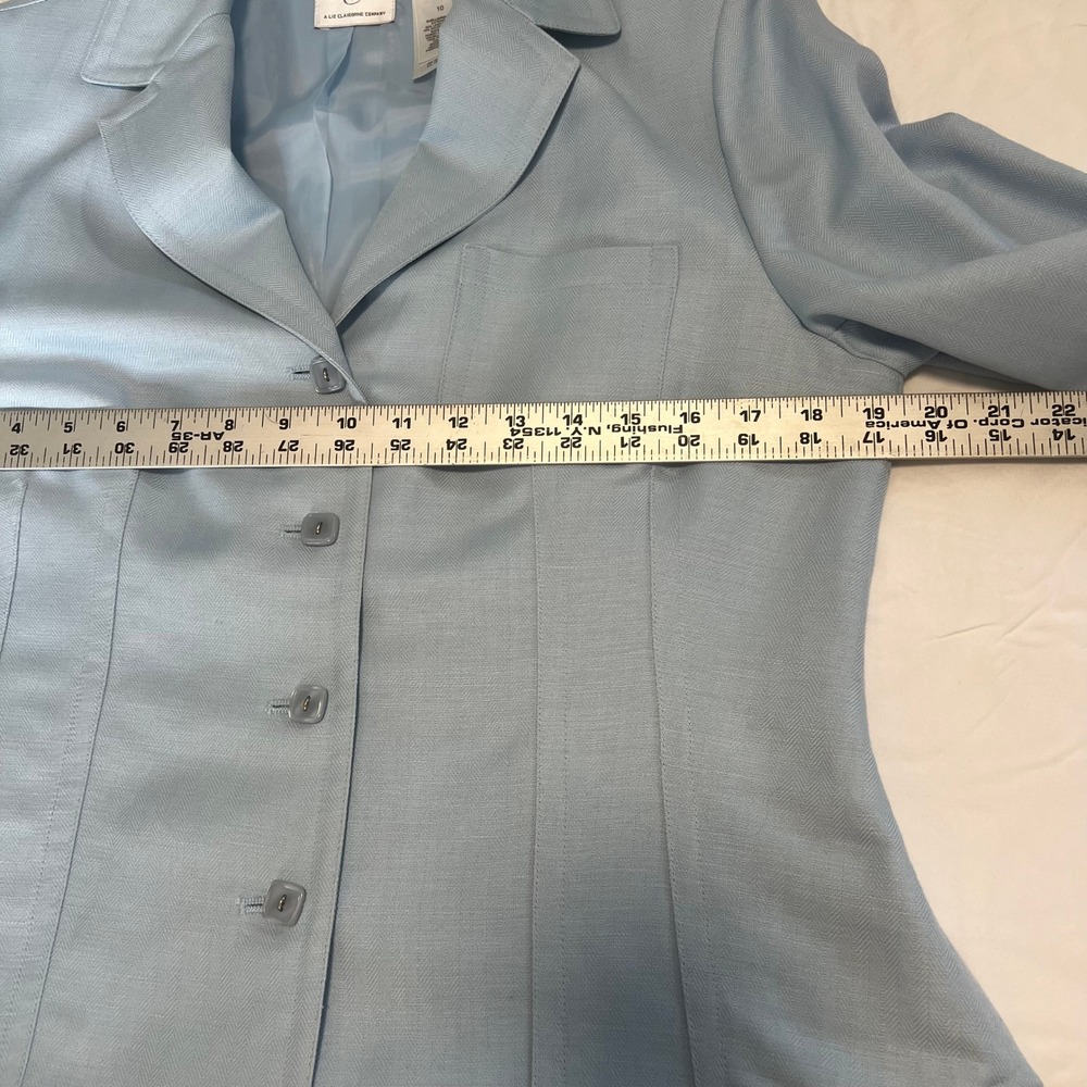 Emma James Liz Claiborne Light Blue Linen Blend Herringbone Blazer Jacket Sz 10 - Picture 9 of 14